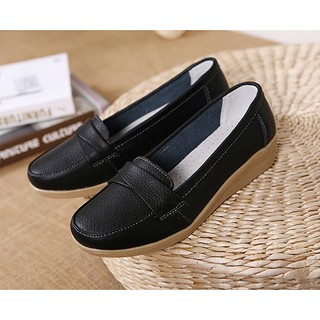 Giày lười nữ da thật đế cao