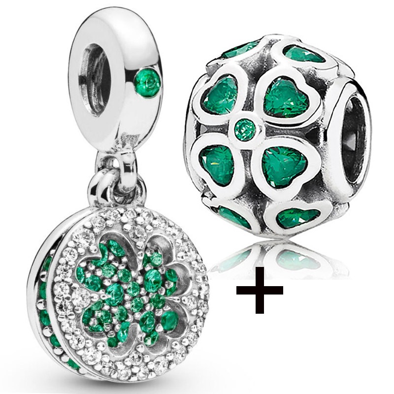 Set 2 Mặt Dây Chuyền May Mắn Đính Đá Pha Lê Hình Giọt Nước Màu Đỏ / Xanh Lá / Xanh Lá / Xanh Lá