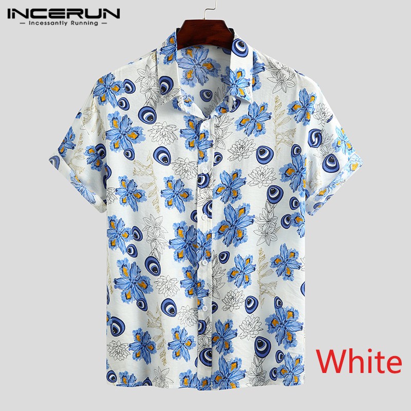 Áo Sơ Mi INCERUN Cotton Ngắn Tay In Họa Tiết Thời Trang Cho Nam