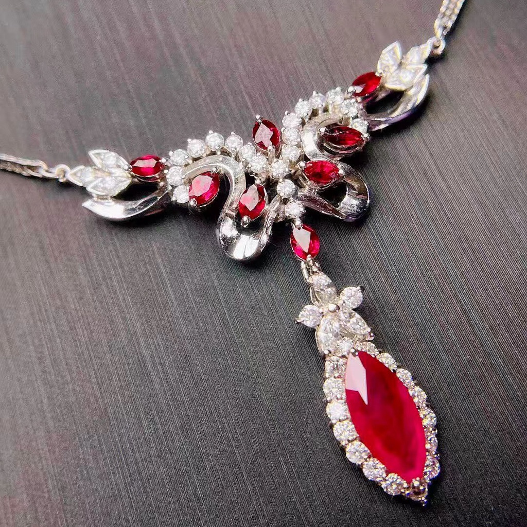 Mới Vòng cổ Mặt Hoa Đính Đá Ruby Sang Trọng Cho Nữ-JHS2-P