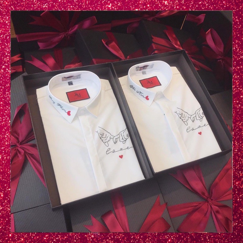 ÁO SƠ MI CẶP, ÁO SƠ MI ĐÔI NAM NỮ TAY DÀI TRẮNG ĐEN IN THÊU BÀN TAY THÊU TRÁI TIM HÀN QUỐC KATE LỤA MÁT KHONG NHAN | BigBuy360 - bigbuy360.vn