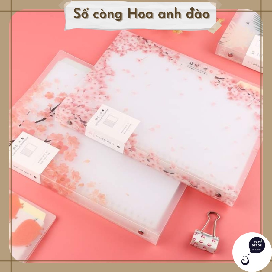 Binder Sổ Còng Nhựa Bìa Hoa Anh Đào Màu Hồng Ghi Chép Đã Có Sẵn Giấy Refill