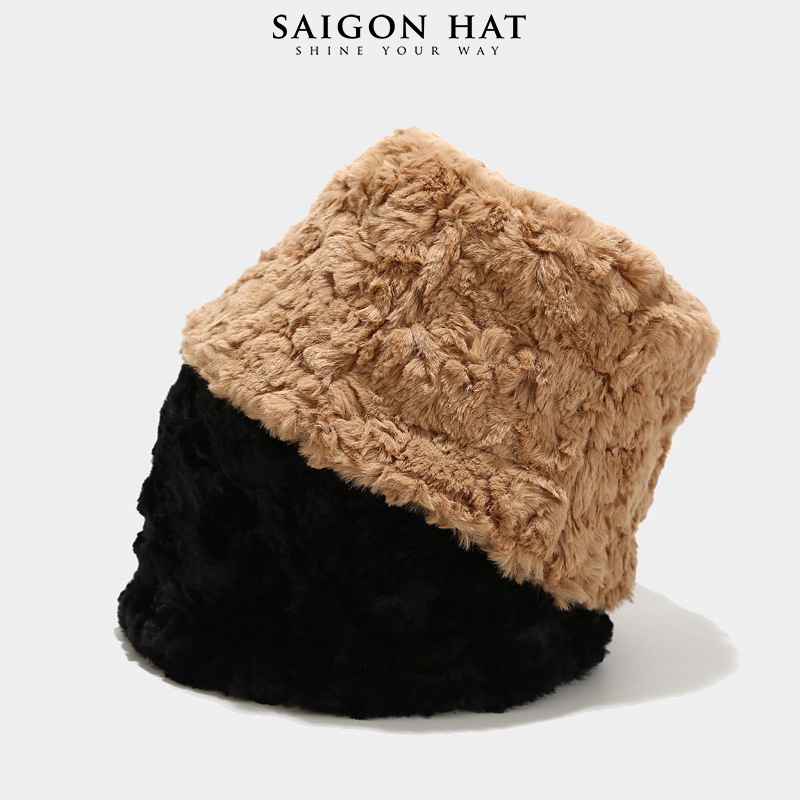 Nón bucket nữ lông mịn form cụp ngắn cá tính chuẩn form đẹp thời trang thu đông phong cách Hàn Quốc