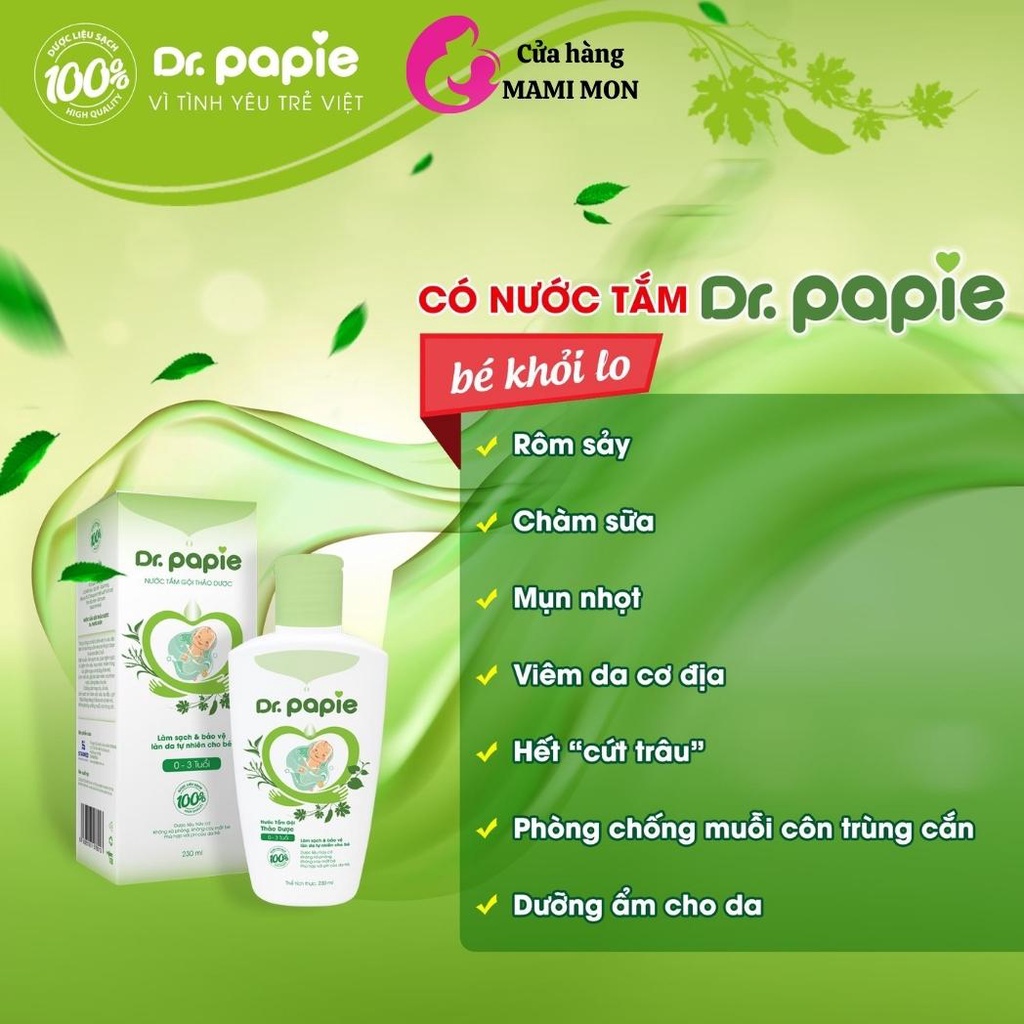 Nước lá tắm gội thảo dược an toàn cho bé sơ sinh Dr.papie Shop Mami Mon