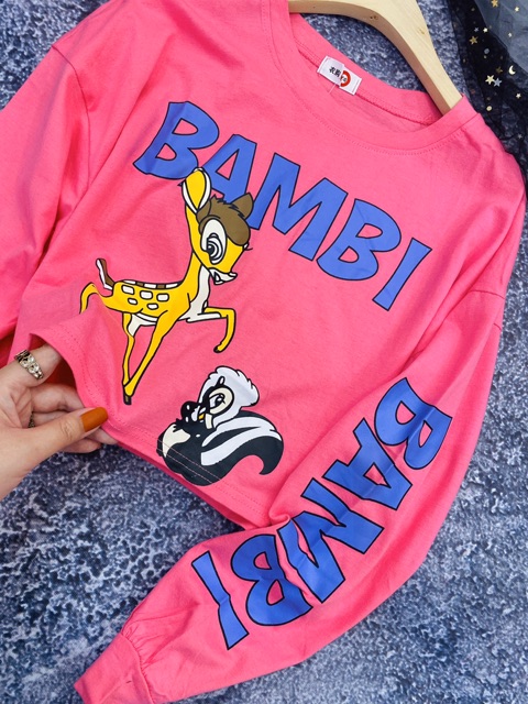 Áo Thun Croptop Tay Dài hình Bambi- hàng Quảng Châu ?