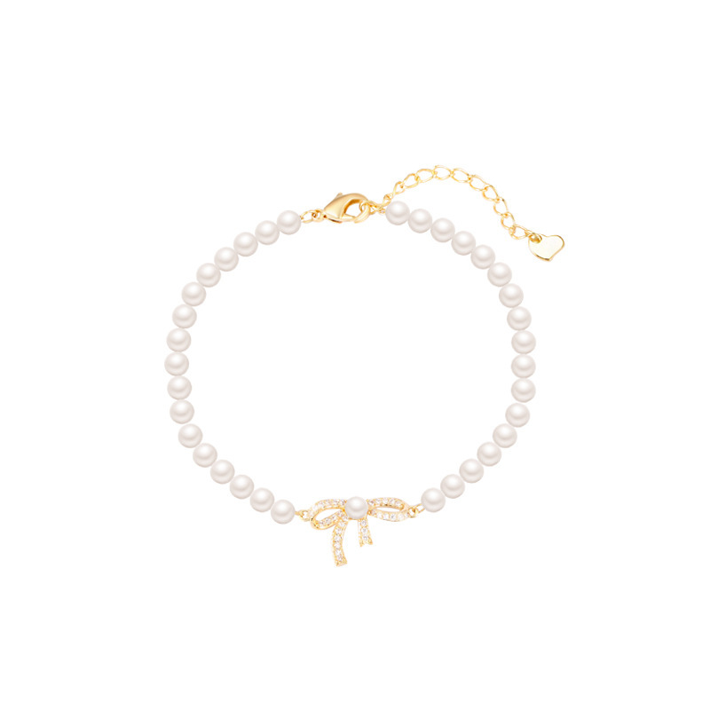 Vòng Tay Đính Đá Zircon Ngọc Trai Hình Nơ Xinh Xắn Cho Nữ