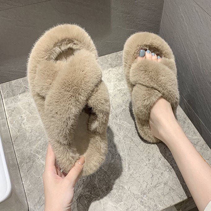 Dép Bông Quai Chéo Thời Trang Thu Đông Hàn Quốc Mới Cho Nữ