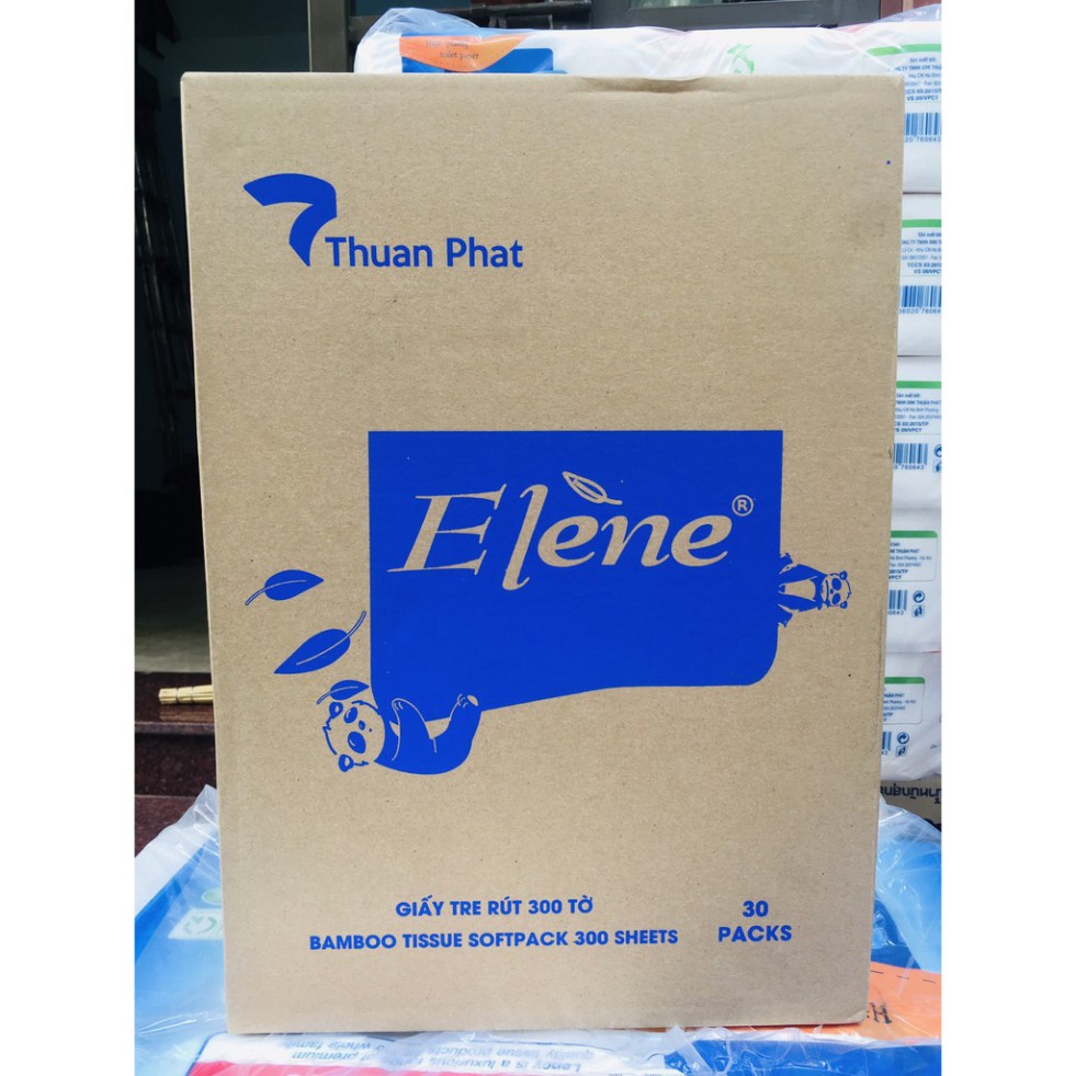 Thùng 30 gói giấy ăn[𝐅𝐑𝐄𝐄𝐒𝐇𝐈𝐏]  bột tre tự nhiên Elene siêu dai gói 100 tờ 3 lớp