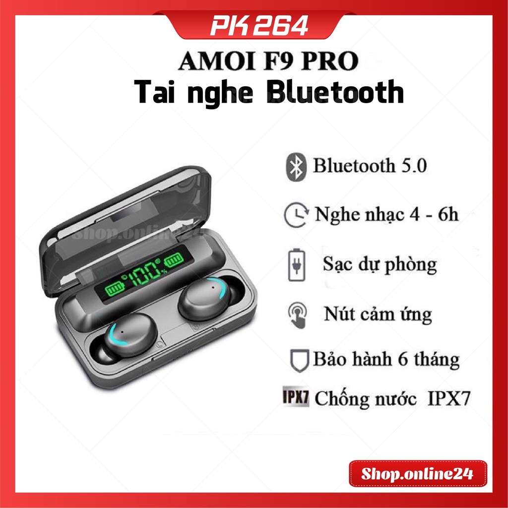 Tai Nghe Bluetooth 5.0 Amoi F9 Pro Bản Quốc Tế Cao Cấp Cảm Biến Vân Tay, Sạc Dự Phòng