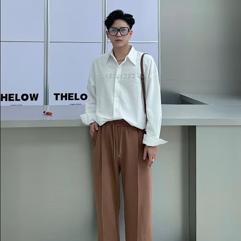 Áo Sơ Mi Nam Dài Tay In Chữ Đơn Giản Thời Trang Hàn Quốc