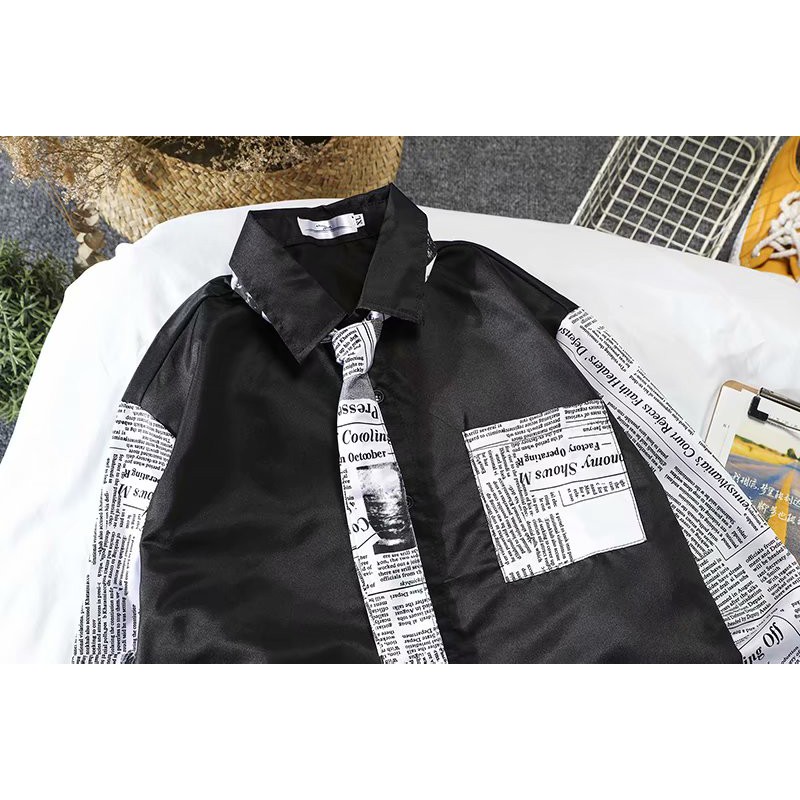 European and American style fashion newspaper printed long-sleeved shirt for men