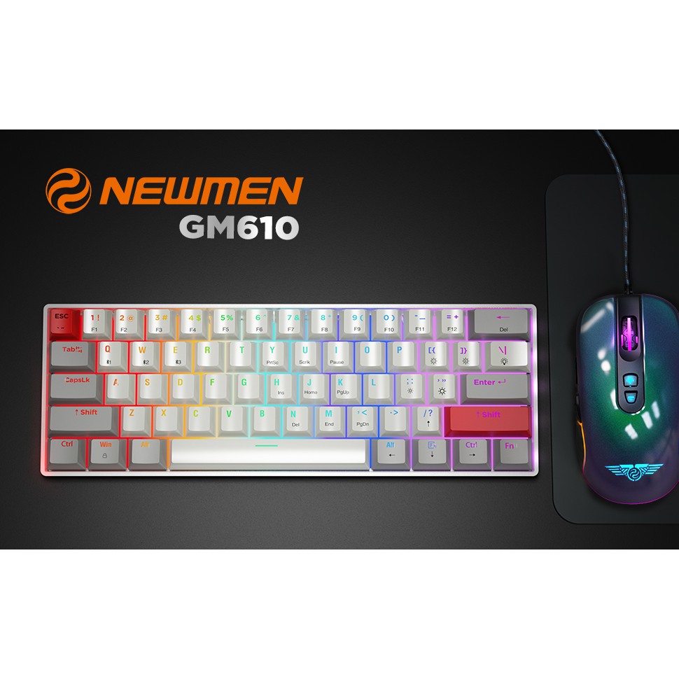 BÀN PHÍM CƠ KHÔNG DÂY ĐA GIAO THỨC Newmen Dual mode GM610, (LED RGB , PBT , BT5.0) Kết nối Bluetooth [Tặng kèm Keycap]