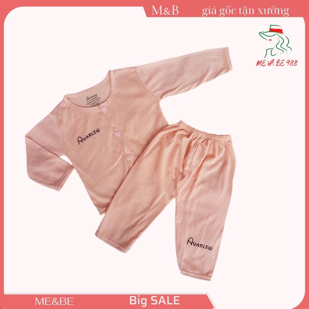 Đồ bộ dài tay tăm tre AVA cotton giấy cho bé trai gái trẻ sơ sinh cúc cài vai cho bé từ 3-15kg M&B shop