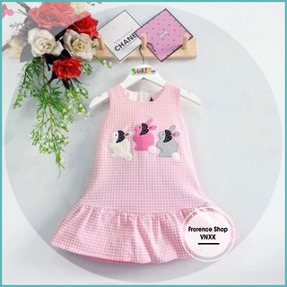 Váy Bé Gái Vải Kate Cotton Thêu Đắp thỏ xinh - Đầm Trẻ Em Size Từ 11-36 kg