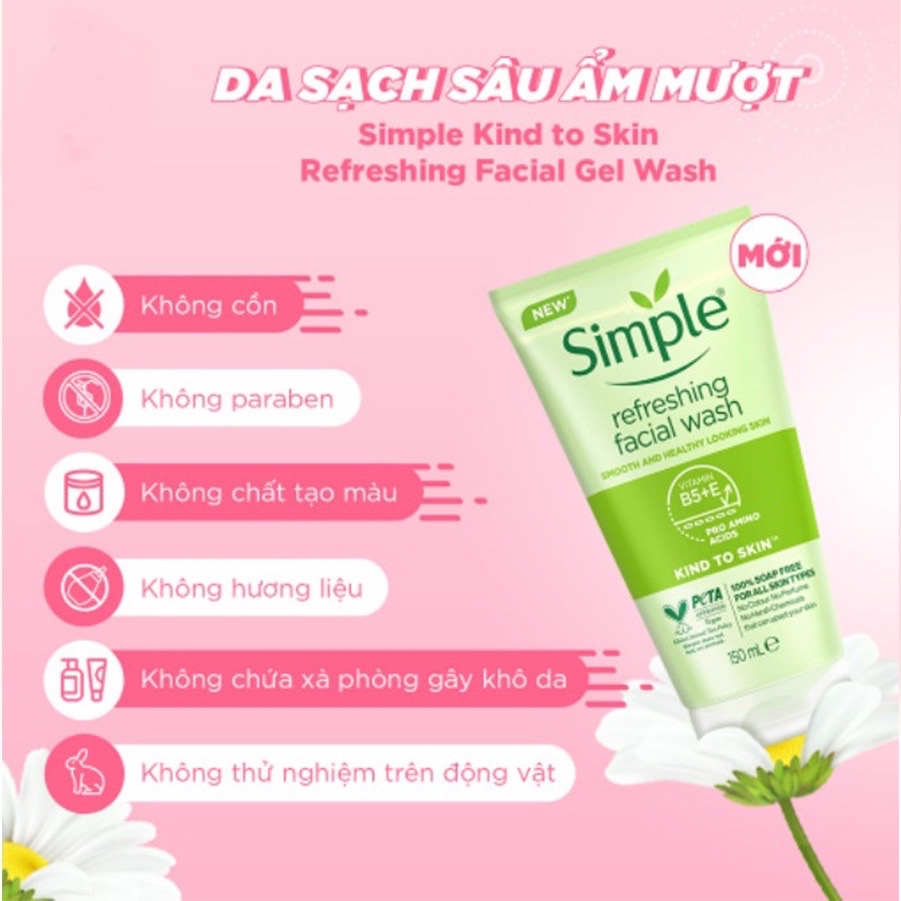 Sữa Rửa Mặt Simple Kind To Skin Refreshing Facial Wash 150ml
