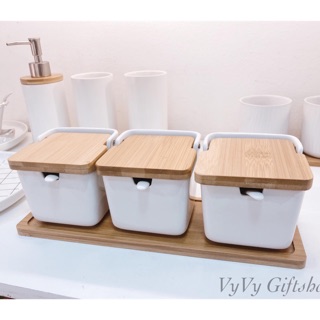 🚪SET 3 LỌ/HŨ ĐỰNG GIA VỊ SỨ CAO CẤP NẮP GỖ