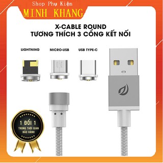 [Hàng Mới] Cáp Sạc Nam Châm 3 in 1 Tích Hợp 3 Chân Sạc Iphone, Micro, Type C -  Xoay 360độ - Bọc Dù Chống Đứt