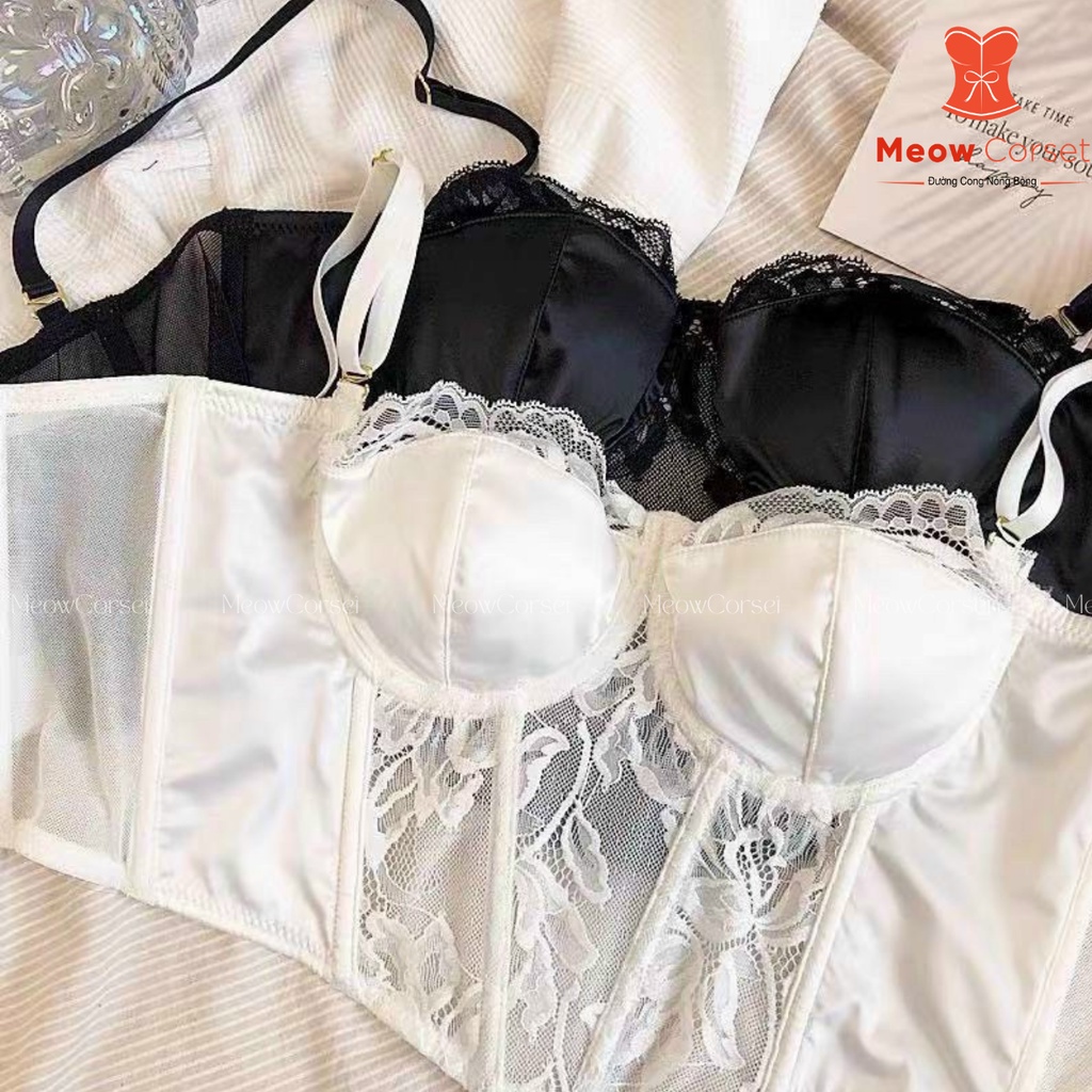 Áo bra bralette corset ren lụa có gọng sexy sang chảnh nhiều nấc cài điều chỉnh size [MEOW Corset]