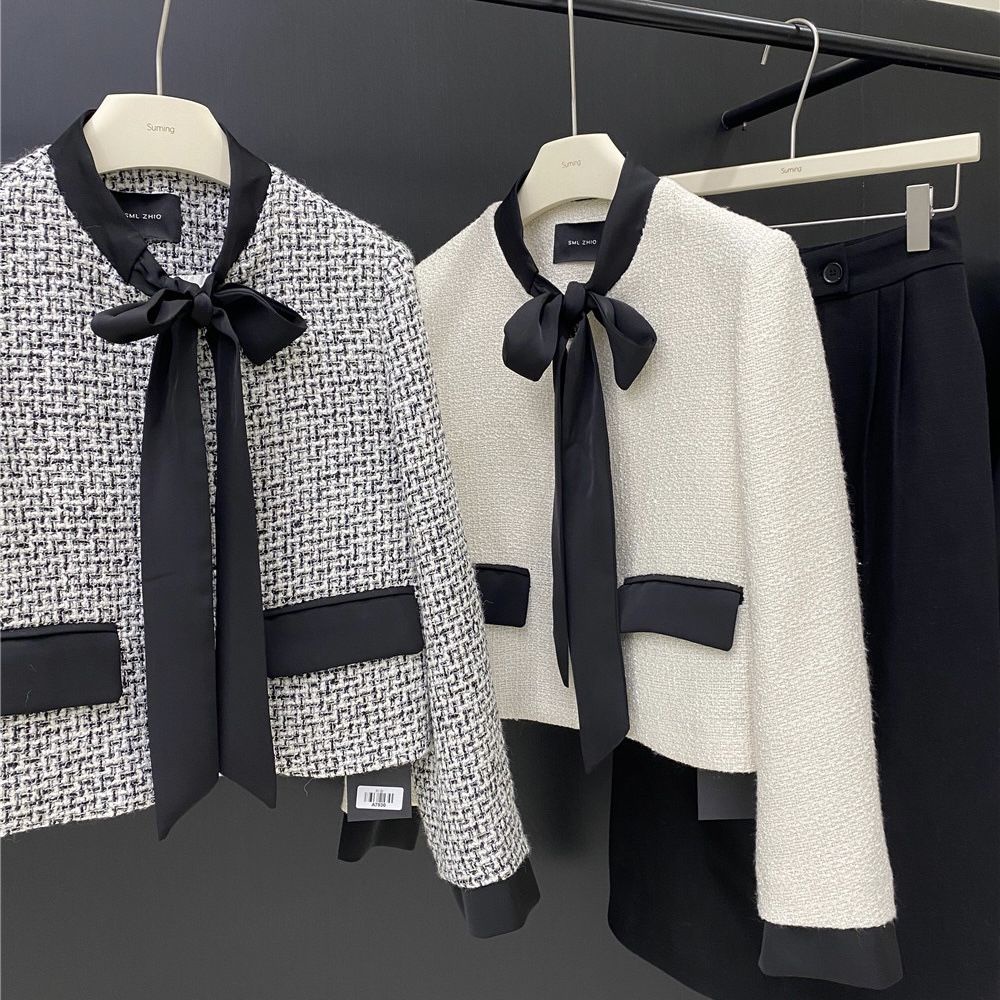 French bow design small fragrant style short jacket women's autumn 2022 new Korean version of the celebrity blouse