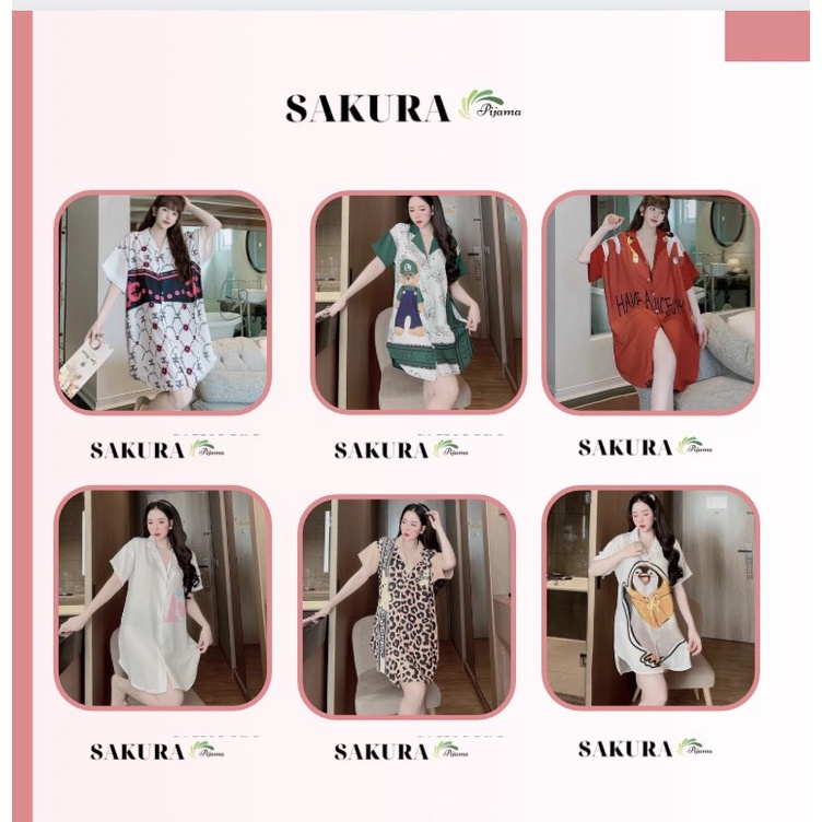 Váy sơ mi dáng dài suông thiết kế xinh đẹp lụa ngủ cao cấp SAKURA DS