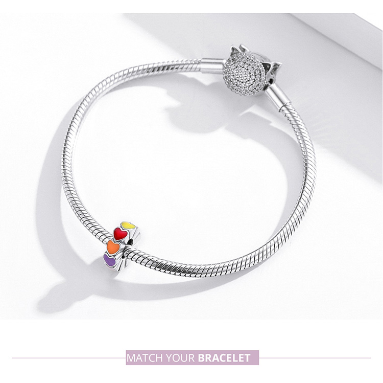 Hạt phụ kiện Bamoer SCC1838 bằng bạc 925 thật với họa tiết trái tim đầy màu sắc dành cho làm vòng tay vòng cổ