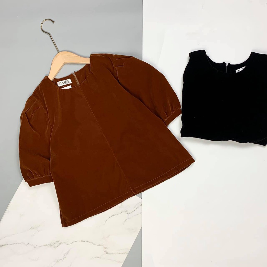Áo nhung cổ tròn dáng suông Style Hàn Quốc cực sang chảnh