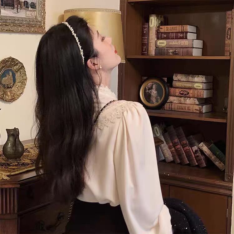 Áo sơ mi NZN trắng tay phồng phối ren phong cách retro cho nữ