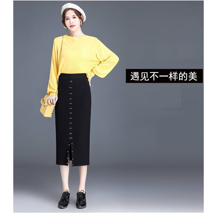 [SẴN HÀNG] Váy len dáng bút chì đính cúc Dài 70cm Chất len đẹp, không nhão, xù | BigBuy360 - bigbuy360.vn