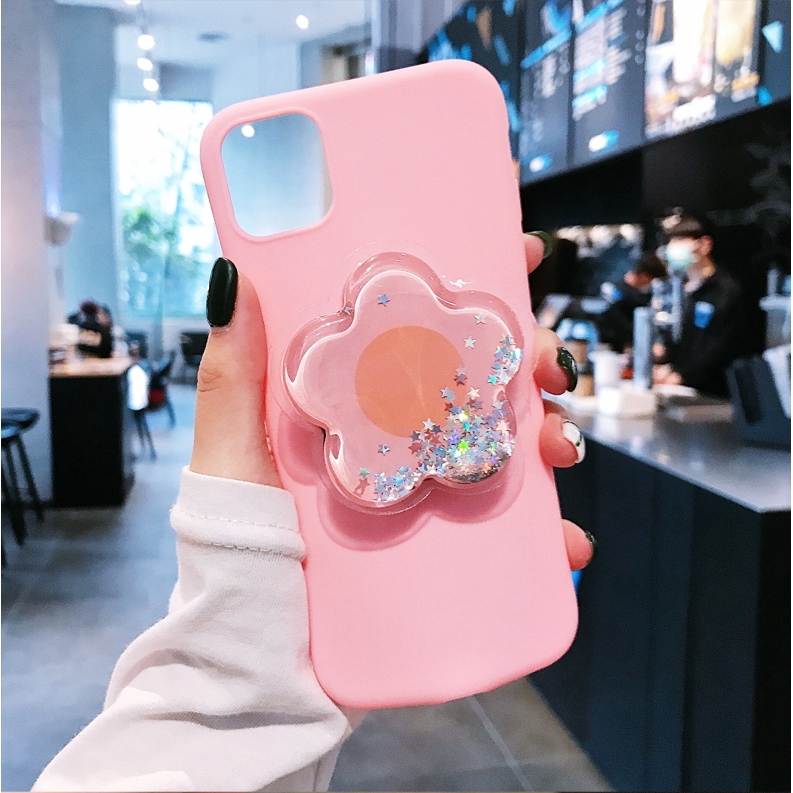 Ốp điện thoại TPU dẻo màu kẹo ngọt có giá đỡ cát chảy hoạt hình cho APPLE IPHONE SE2 11PROMAX X XR XS MAX 7 8 6 6S PLUS