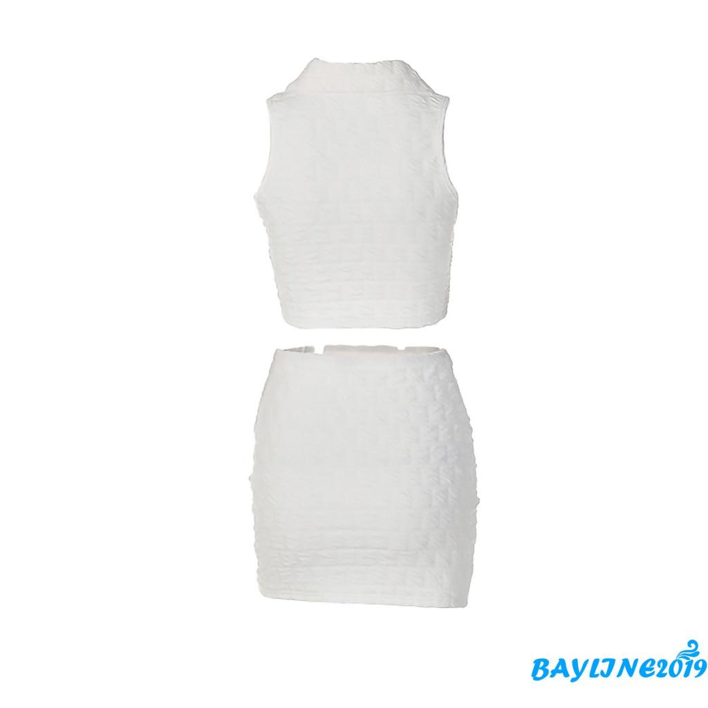 Set Áo Lửng Không Tay Và Chân Váy Lưng Cao Màu Trắng Thời Trang Cho Nữ