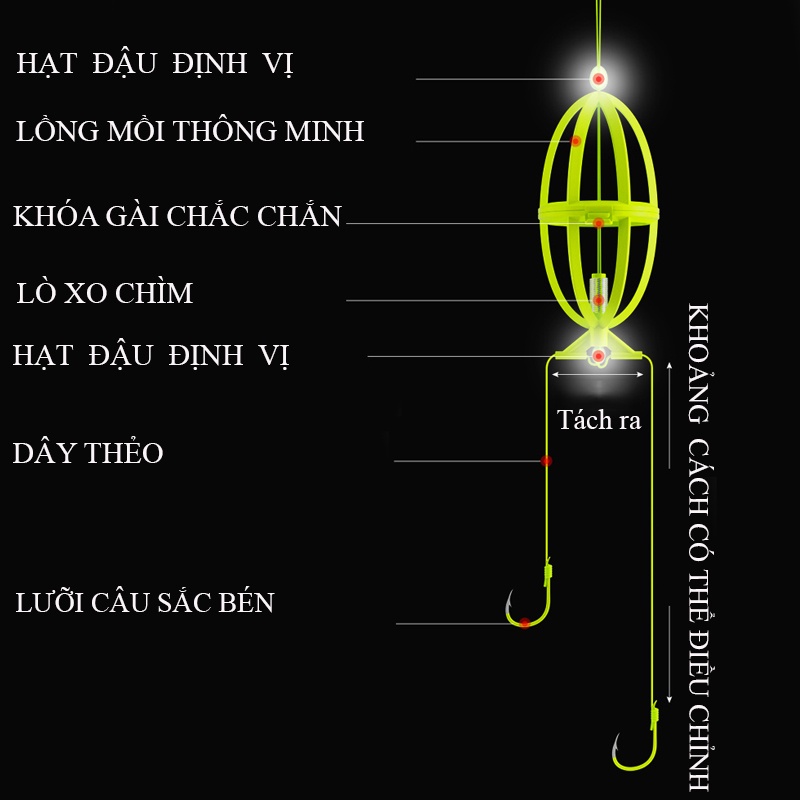 Hộp 4 lưỡi câu mè lăng xê , lưỡi câu bom cá mè thiết kế thông minh, tạo ổ và thu hút cá hiệu quả Rice Fishing LC-20