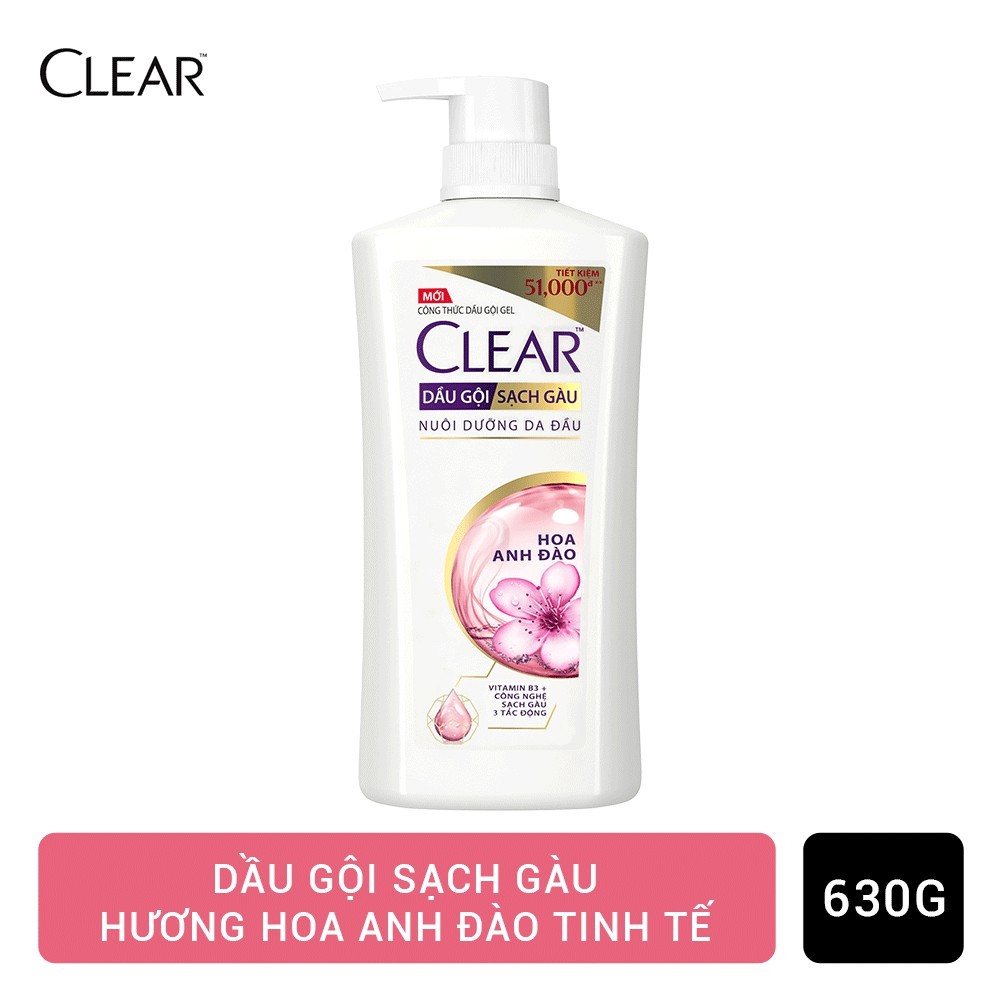 Dầu gội sạch gàu Clear hoa anh đào 630g