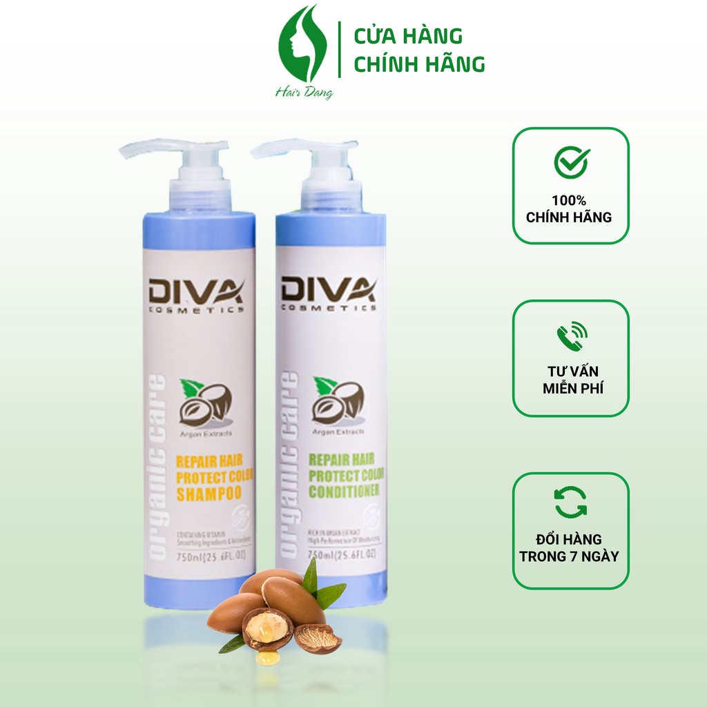 BỘ DẦU GỘI XẢ DIVA ARGAN GIỮ MÀU NHUỘM CHO TÓC PHỤC HỒI HƯ TỔN MẪU MỚI 750ML HÀNG CHÍNH HÃNG HAIR DANG STORE