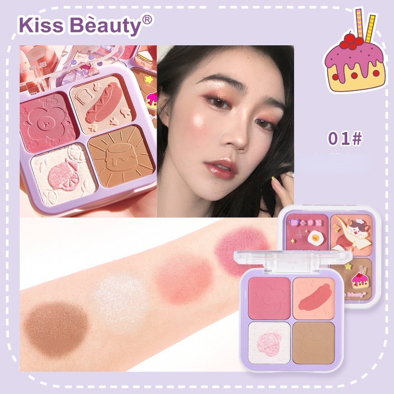 Bảng Phấn Mắt/Má Hồng Kiss Beauty Màu Lì Tự Nhiên Chống Thấm Nước