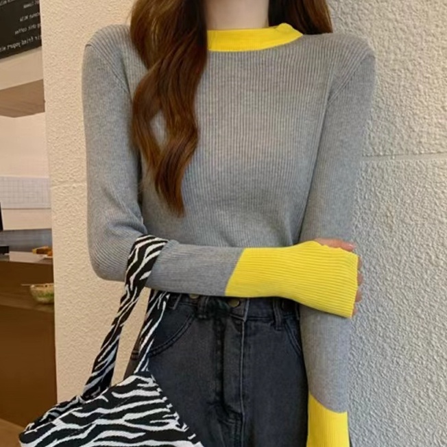 Áo Dệt Kim Tay Dài Dáng Ôm Kẻ Sọc Cá Tính Thời Trang