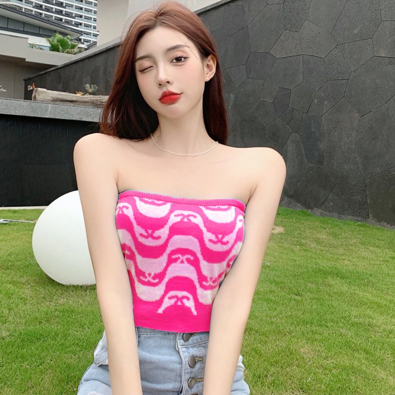 Áo croptop dệt kim không tay in họa tiết thời trang hàn quốc gợi cảm dành cho nữ | BigBuy360 - bigbuy360.vn