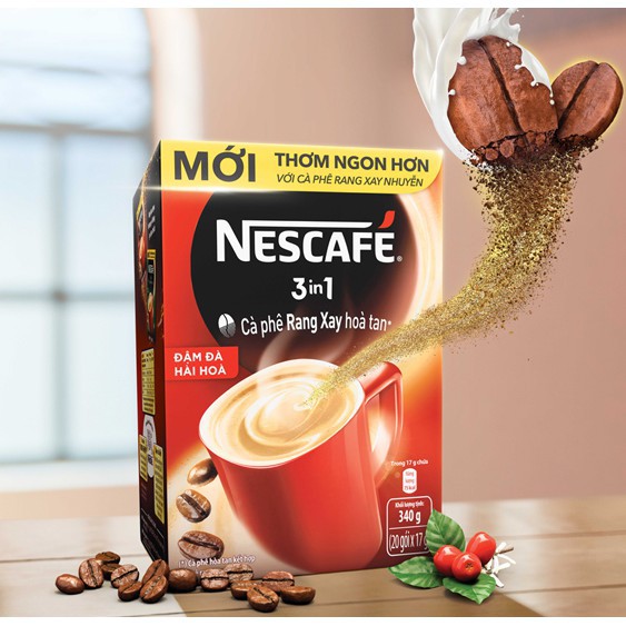 Combo 3 hộp NESCAFÉ 3in1 Cà Phê Rang Xay Hòa Tan Vị Nguyên Bản (20 gói x 17g)