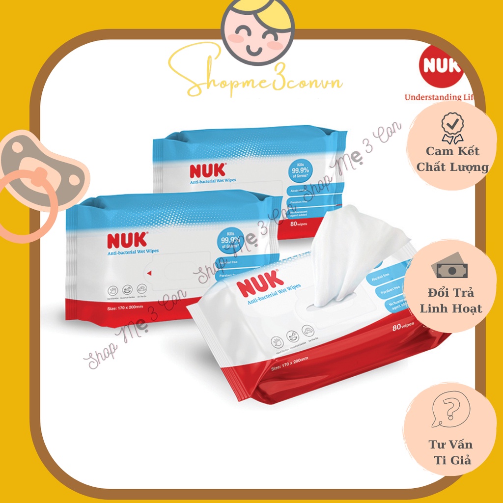 Khăn Ướt Diệt Khuẩn 99,9% Vi Khuẩn NUK Không Cồn