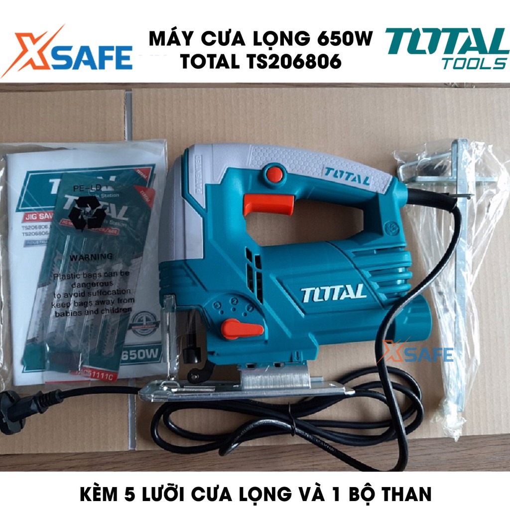Máy cưa lọng 650W TOTAL TS206806 Tặng kèm 5 lưỡi cưa lọng, 1 bộ than Máy cưa lọng Total công suất 650W