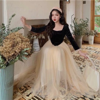 (Order) VÁY CÔNG CHÚA NHUNG PHỐI LƯỚI (ảnh thật)