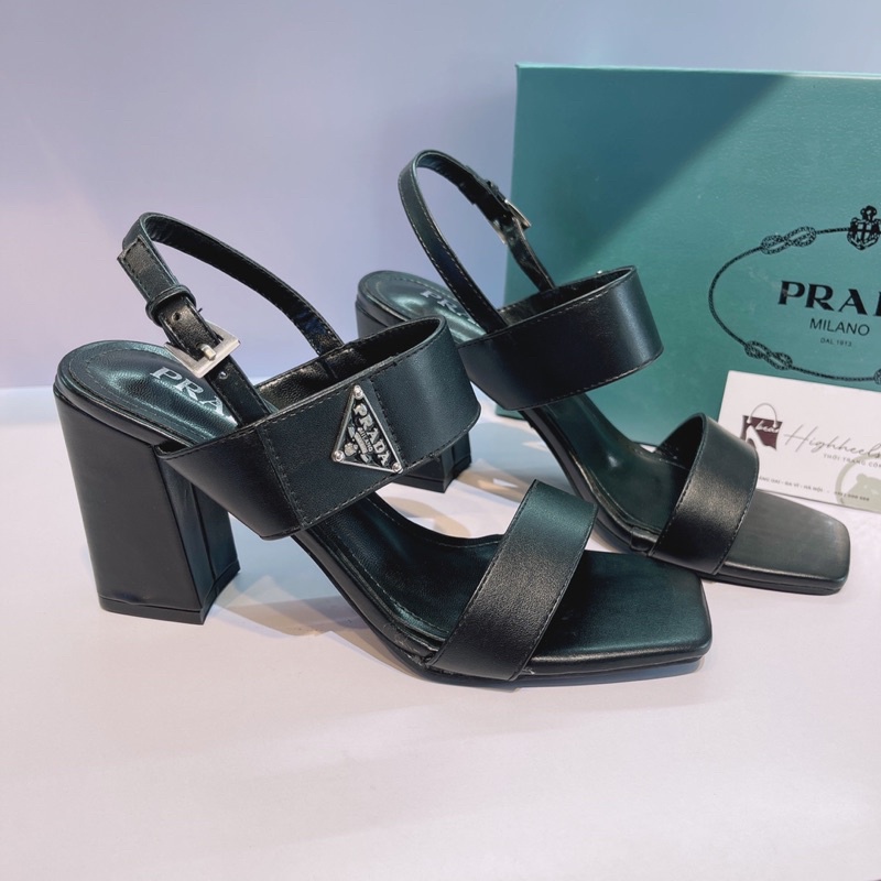 Xang đan (sandal) hàng loại 1 Quảng Châu Cao Cấp PRADA đen 9cm (size 1.5) [Full hộp-Full phụ kiện]