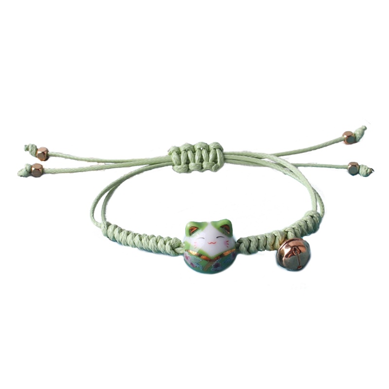 Vòng Tay Mặt Hình Mèo May Mắn Bằng Sứ Đỏ May Mắn Cho Tuổi Teen