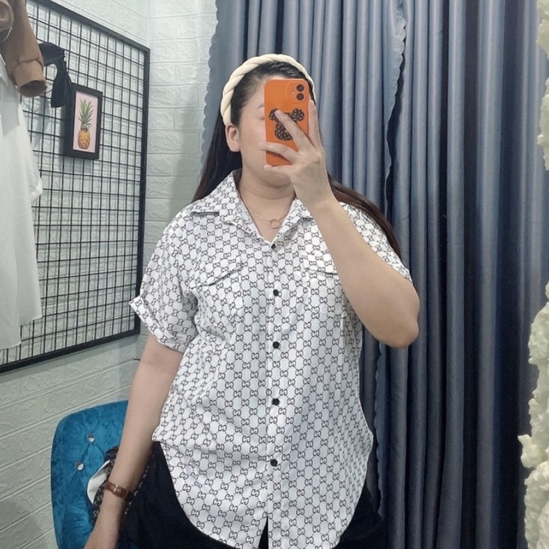 Áo sơ mi bigsize nữ(60kg đến 95kg)sơ mi tay ngắn bigsize phom rộng mập xinh mã sm gg