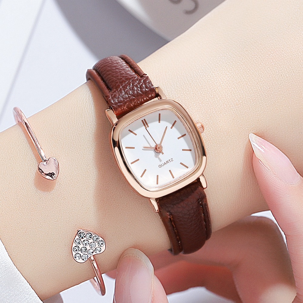 Đồng hồ kiểu máy thạch anh mặt vuông dây da dành cho nữ | BigBuy360 - bigbuy360.vn
