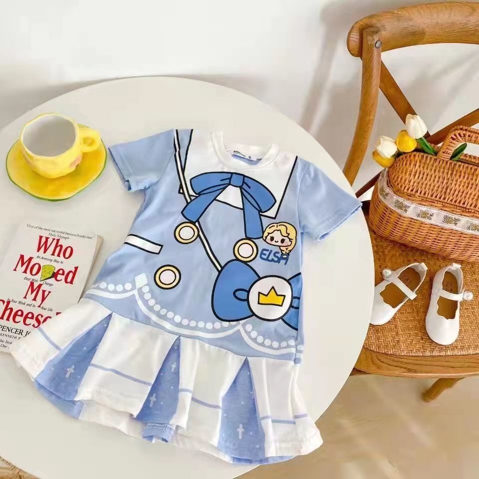 Đầm Thun Tay Ngắn In Họa Tiết Hoạt Hình Đáng Yêu Thời Trang Hè 2022 Cho Bé Gái