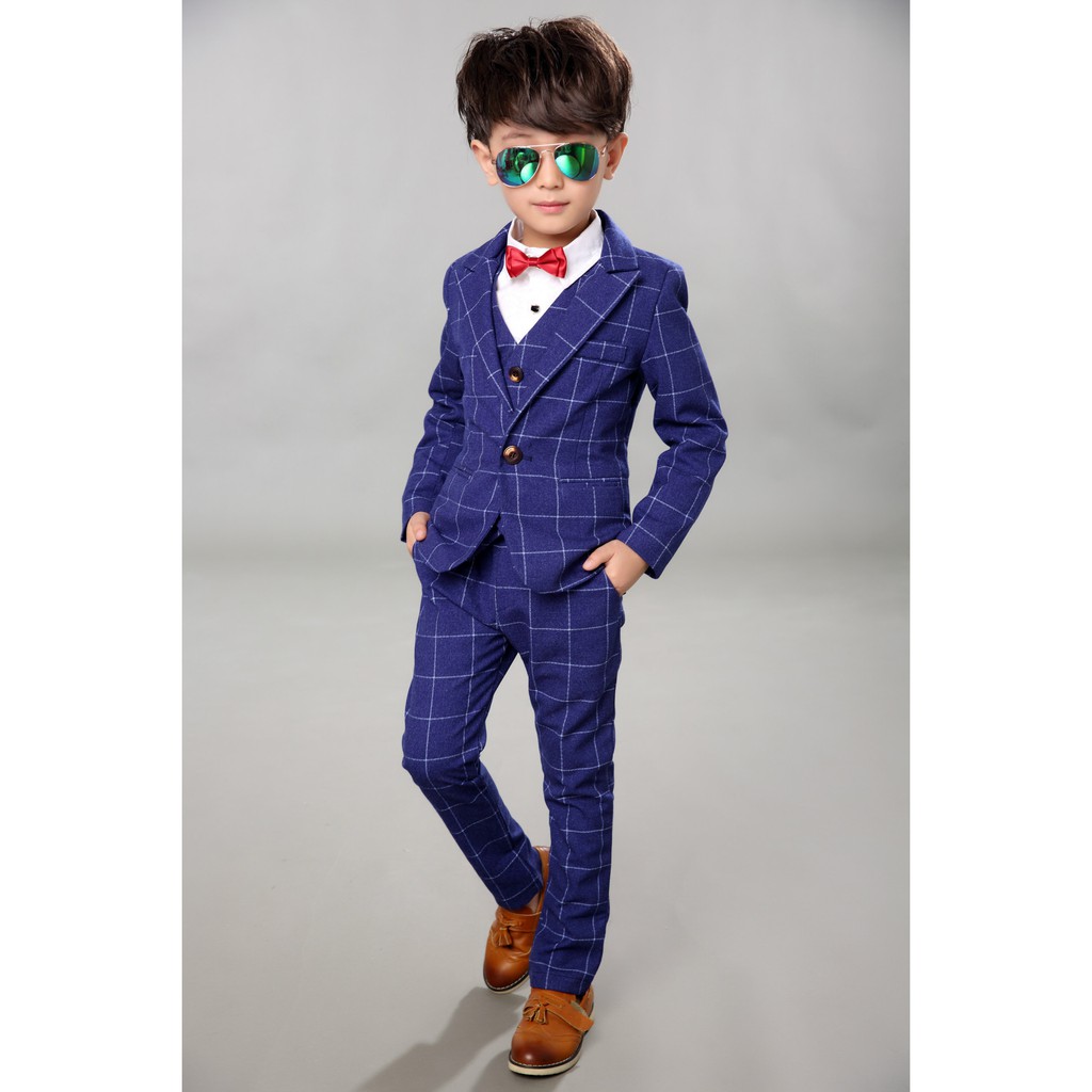 (TẶNG NƠ CÀI CỔ) Set bộ Vest cao cấp 4 chi tiết cho bé trai từ 3 đến 7 tuổi E168