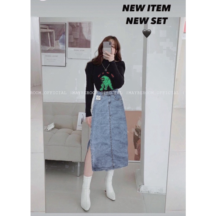 Set áo len + chân váy jean. Có 1 màu. KÈm hình chụp thật 100%. Size dưới 55kg vừa. Đơn giản mà đẹp nha