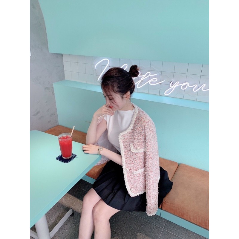 áo khoác dạ tweed hồng viền ngọc 6948 sz ml (sẵn) | BigBuy360 - bigbuy360.vn
