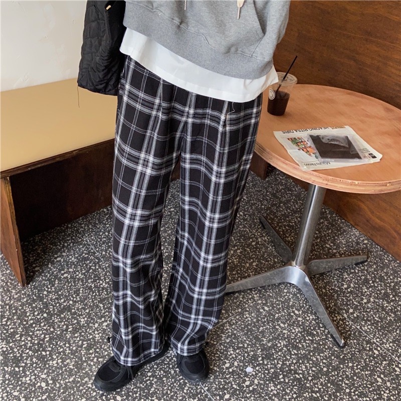 Quần Dài Nữ Xiaozhainv Họa Tiết Caro Thời Trang Phong Cách Hàn Quốc