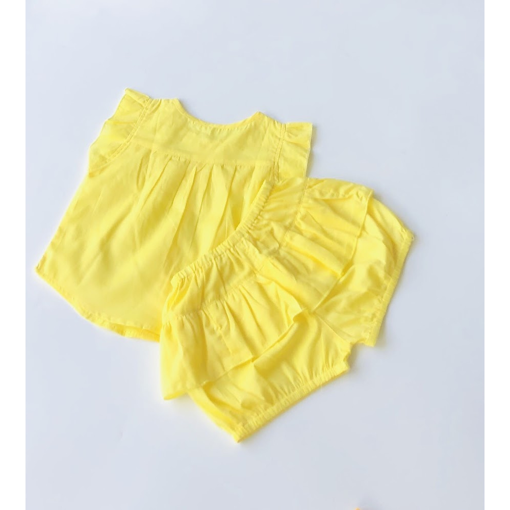 Bộ quần áo ngắn bé gái Vàng trơn cotton boi - AICDBGF6HIM9 - AIN Closet